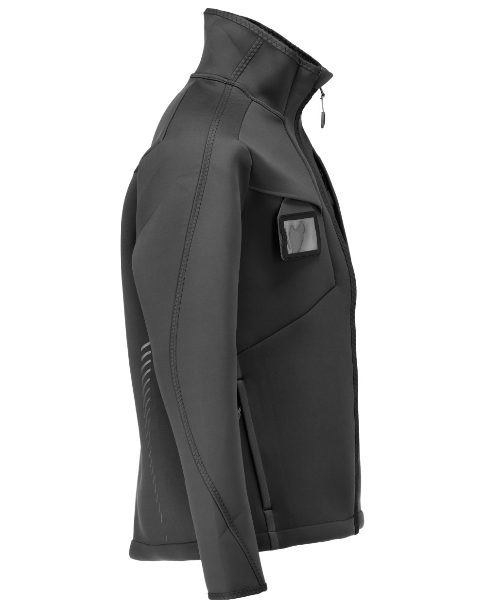 Black Coloured Mascot Workwear Mens Customized Softshell Jacket on white background 