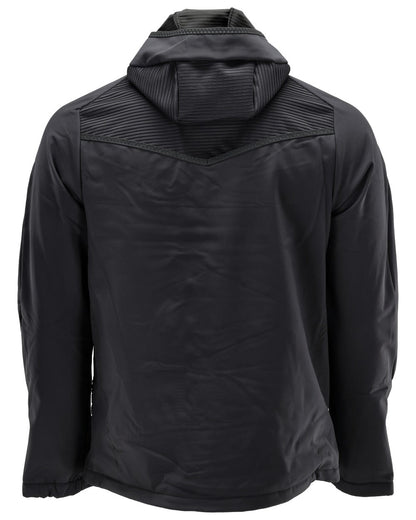 Black Coloured Mascot Workwear Mens Customized Softshell Jacket With Hood on white background 