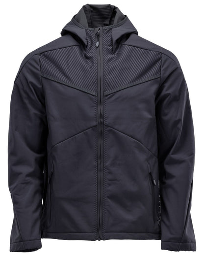 Dark Navy Coloured Mascot Workwear Mens Customized Softshell Jacket With Hood on white background 