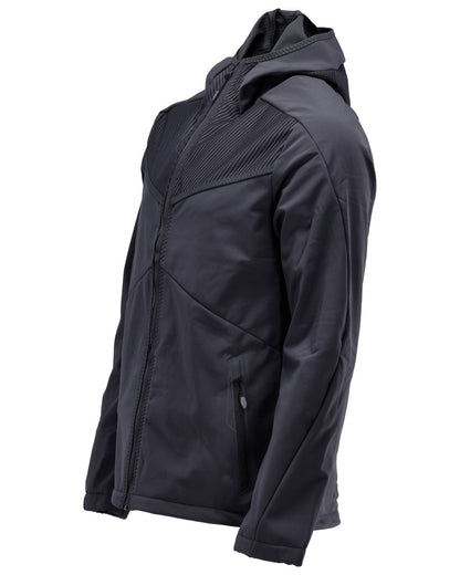 Dark Navy Coloured Mascot Workwear Mens Customized Softshell Jacket With Hood on white background 