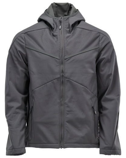 Stone Grey Coloured Mascot Workwear Mens Customized Softshell Jacket With Hood on white background 
