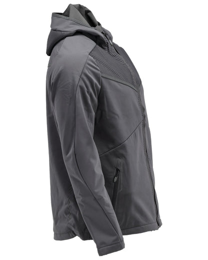 Stone Grey Coloured Mascot Workwear Mens Customized Softshell Jacket With Hood on white background 