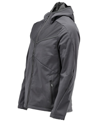 Stone Grey Coloured Mascot Workwear Mens Customized Softshell Jacket With Hood on white background 