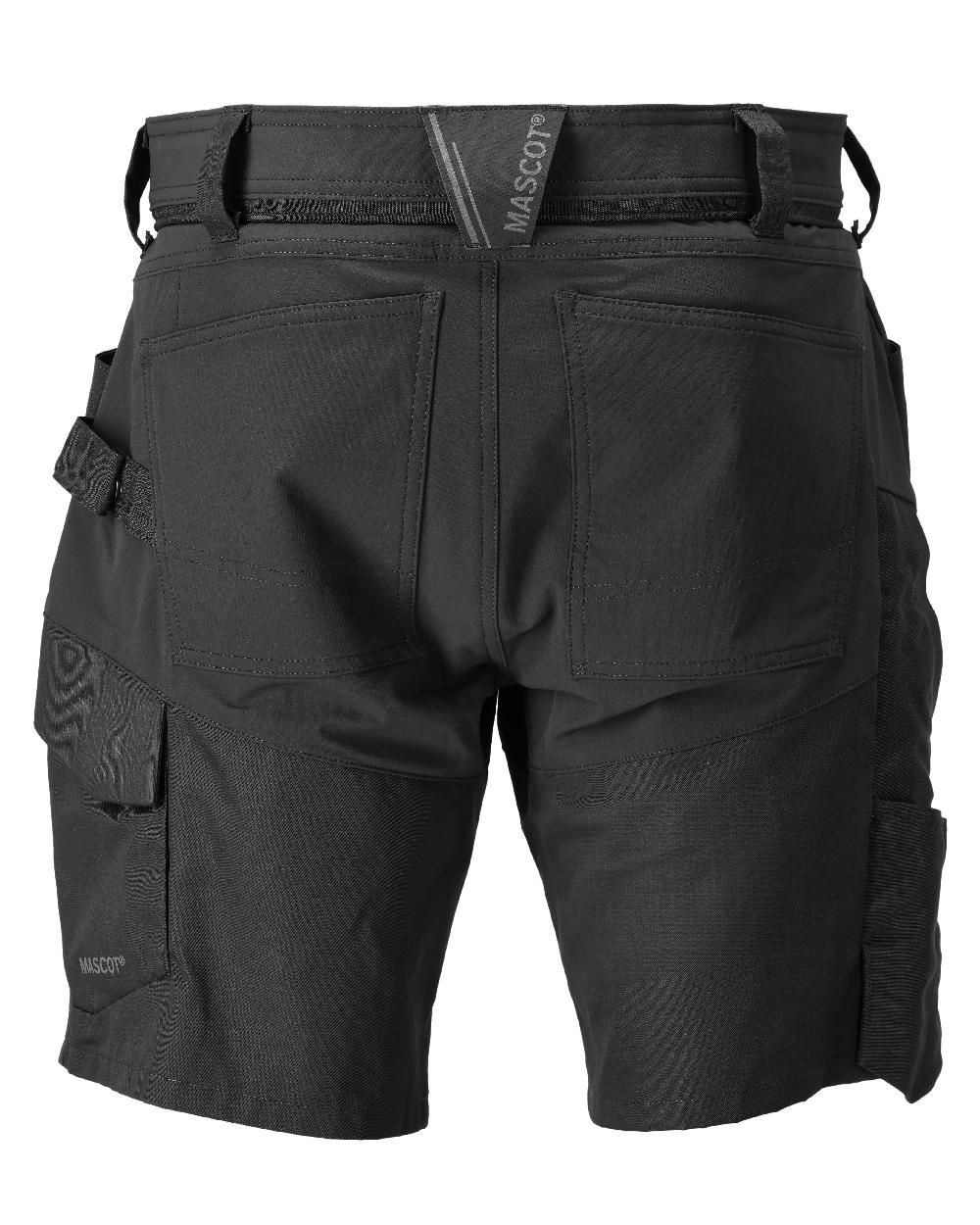 Black Coloured Mascot Workwear Mens Customized Stretch Zones Shorts on white background 