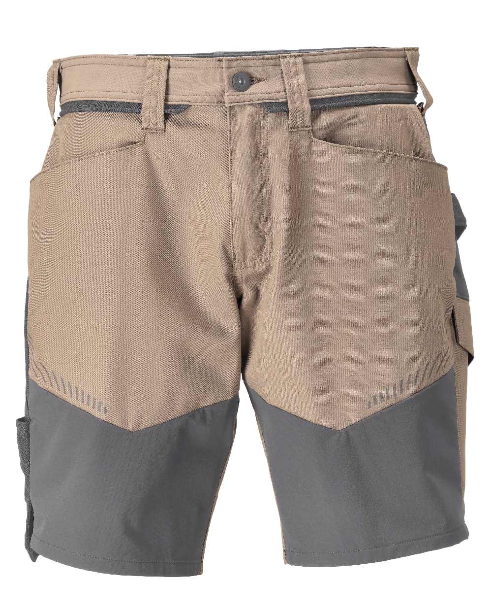 Dark Sand Stone Grey Coloured Mascot Workwear Mens Customized Stretch Zones Shorts on white background 