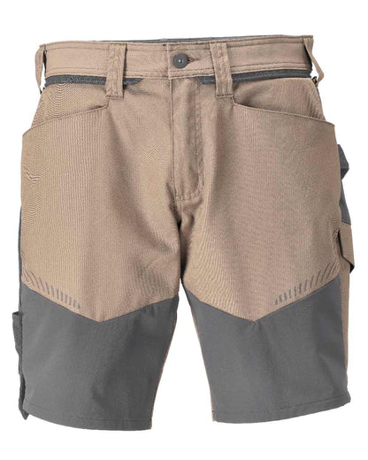 Dark Sand Stone Grey Coloured Mascot Workwear Mens Customized Stretch Zones Shorts on white background 
