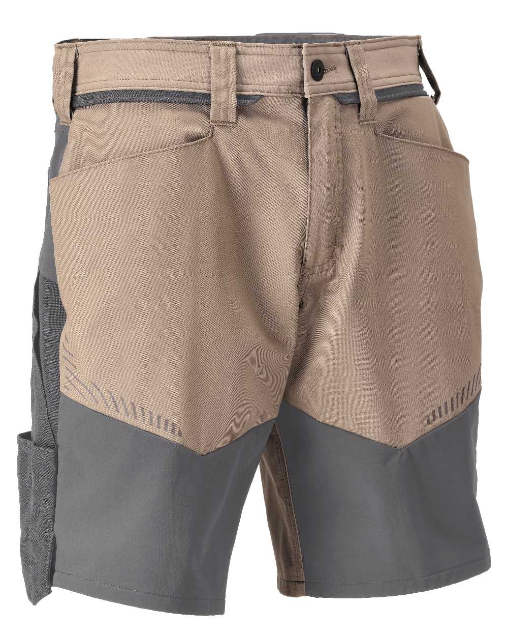 Dark Sand Stone Grey Coloured Mascot Workwear Mens Customized Stretch Zones Shorts on white background 