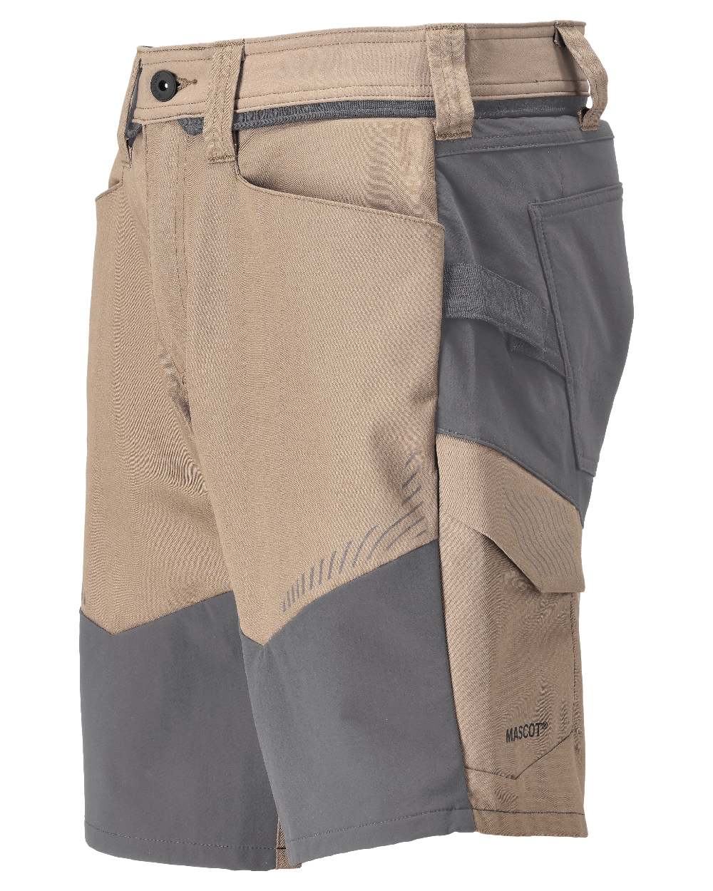 Dark Sand Stone Grey Coloured Mascot Workwear Mens Customized Stretch Zones Shorts on white background 