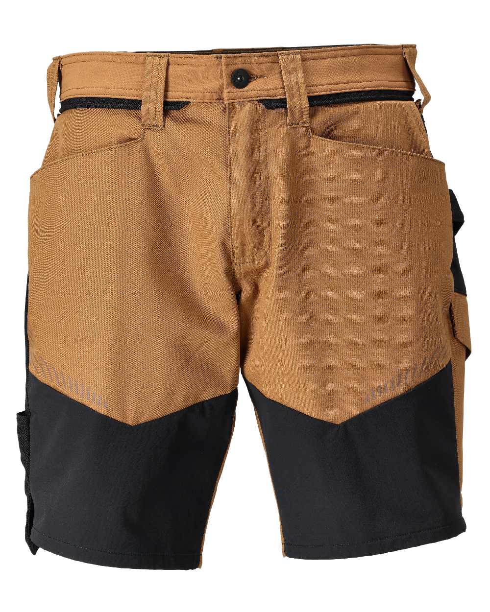 Nut Brown Black Coloured Mascot Workwear Mens Customized Stretch Zones Shorts on white background 