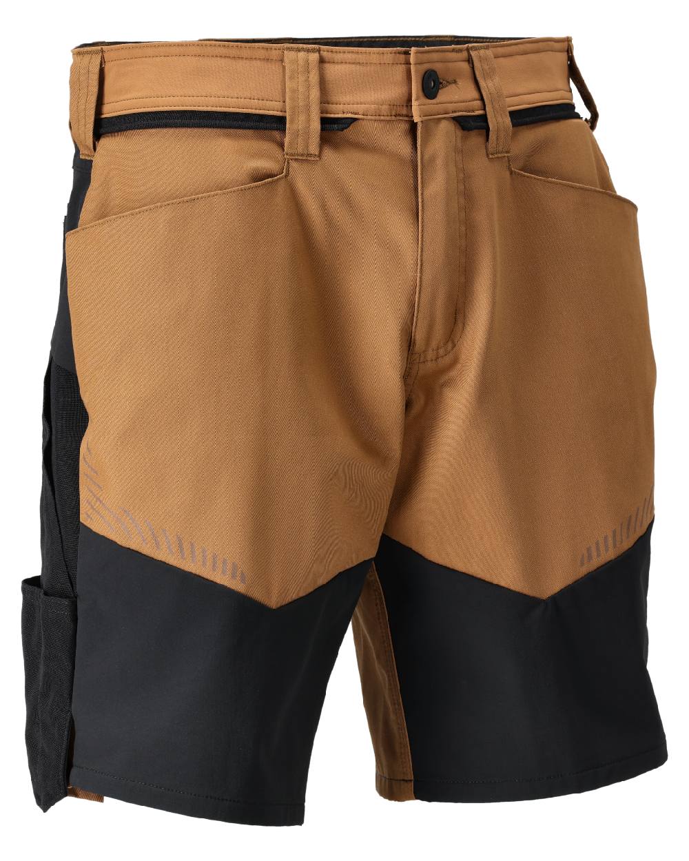 Nut Brown Black Coloured Mascot Workwear Mens Customized Stretch Zones Shorts on white background 
