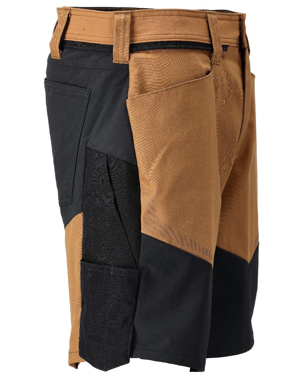 Nut Brown Black Coloured Mascot Workwear Mens Customized Stretch Zones Shorts on white background 