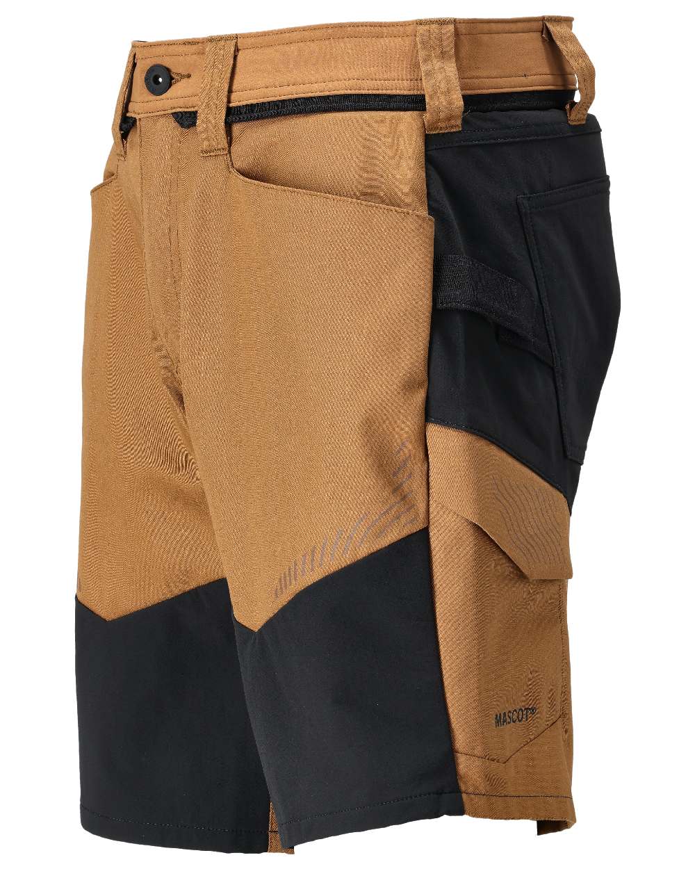 Nut Brown Black Coloured Mascot Workwear Mens Customized Stretch Zones Shorts on white background 