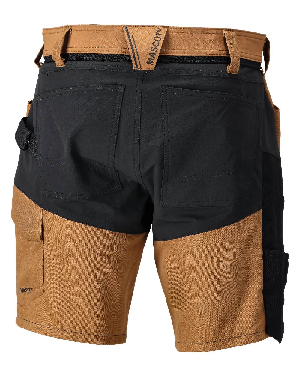 Nut Brown Black Coloured Mascot Workwear Mens Customized Stretch Zones Shorts on white background 