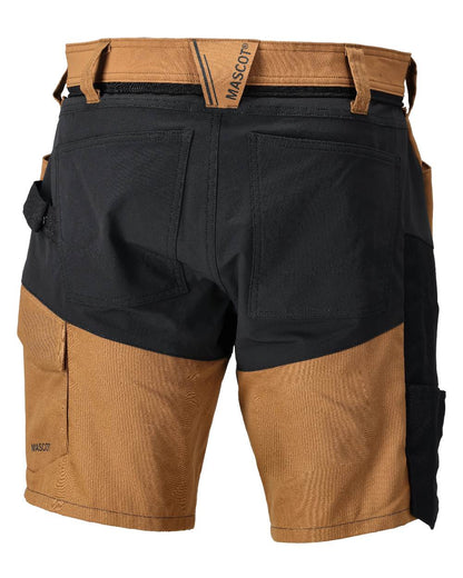 Nut Brown Black Coloured Mascot Workwear Mens Customized Stretch Zones Shorts on white background 