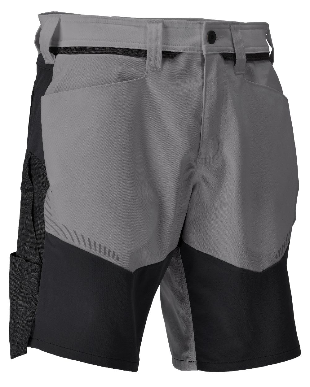 Stone Grey Black Coloured Mascot Workwear Mens Customized Stretch Zones Shorts on white background 