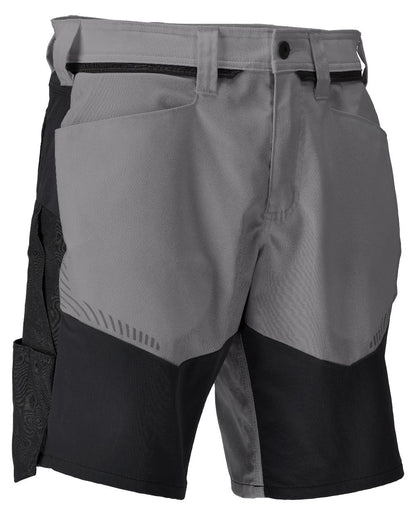 Stone Grey Black Coloured Mascot Workwear Mens Customized Stretch Zones Shorts on white background 