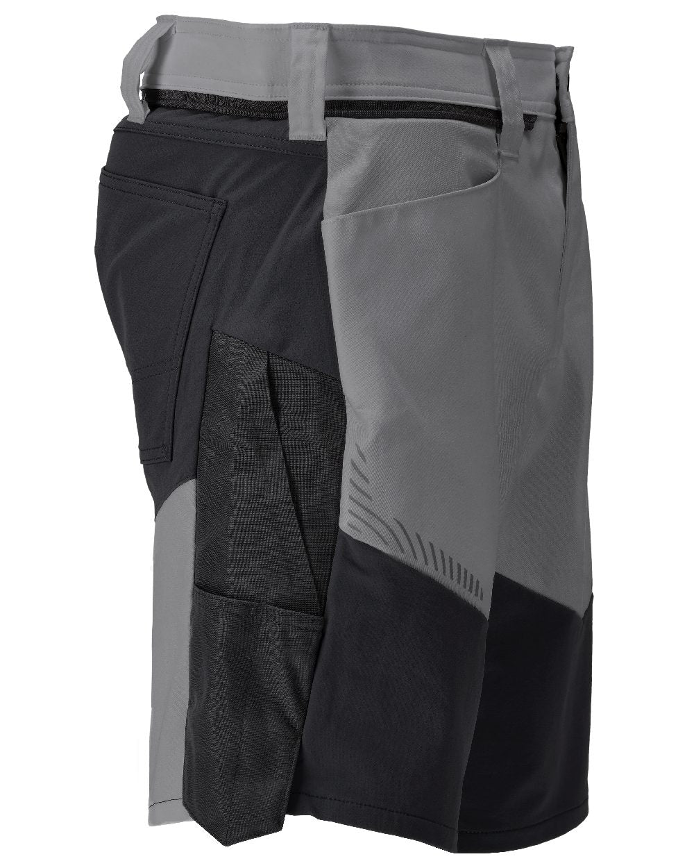 Stone Grey Black Coloured Mascot Workwear Mens Customized Stretch Zones Shorts on white background 