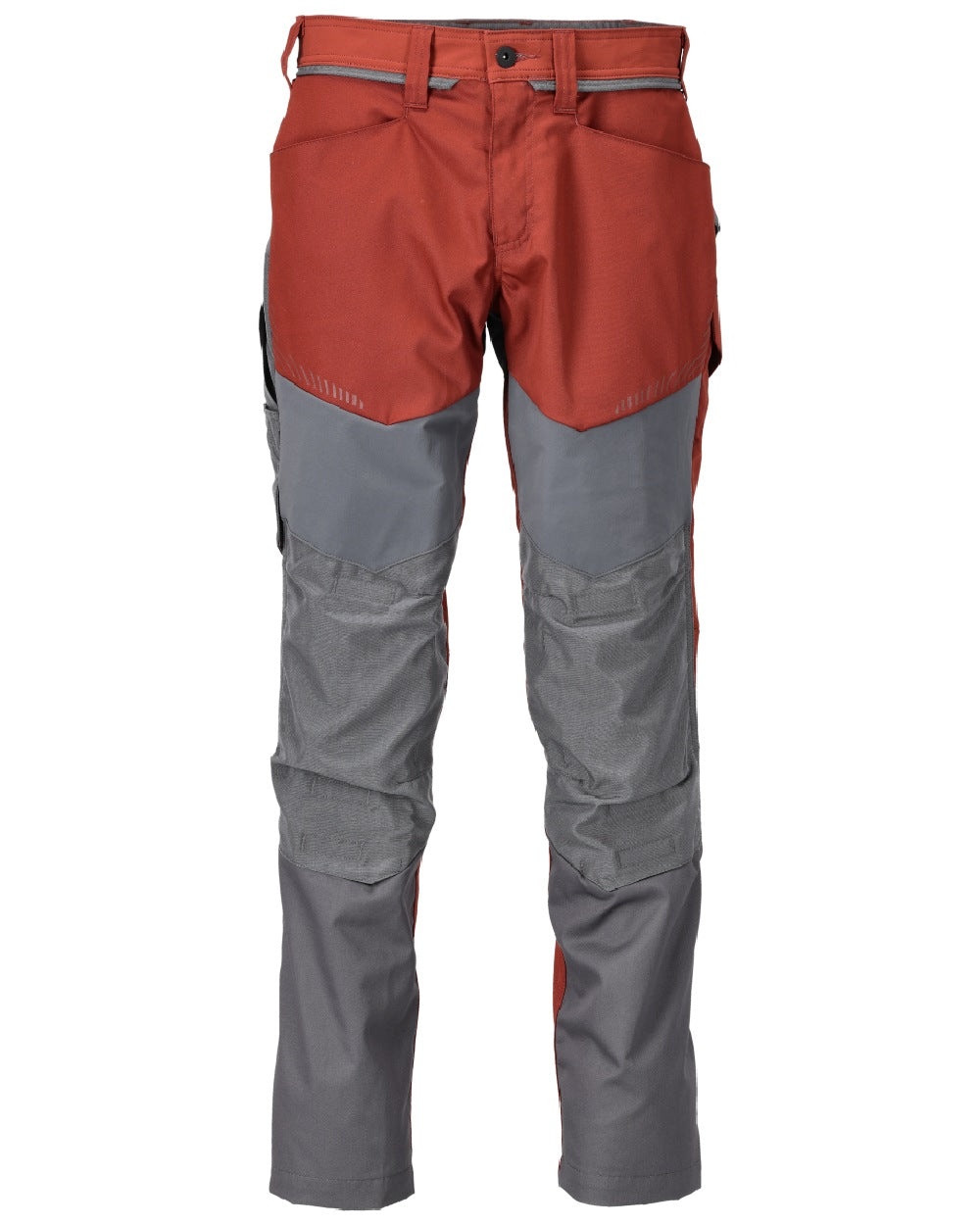 Autumn Red Stone Grey Coloured Mascot Workwear Mens Customized Trousers With Kneepad Pockets on white background 
