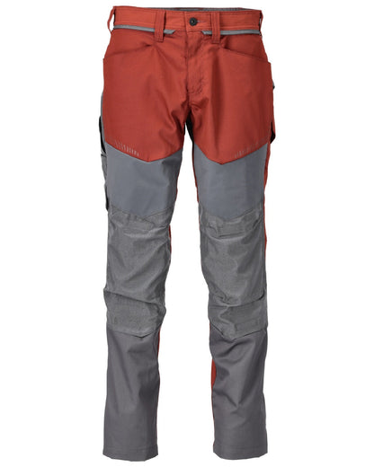 Autumn Red Stone Grey Coloured Mascot Workwear Mens Customized Trousers With Kneepad Pockets on white background 