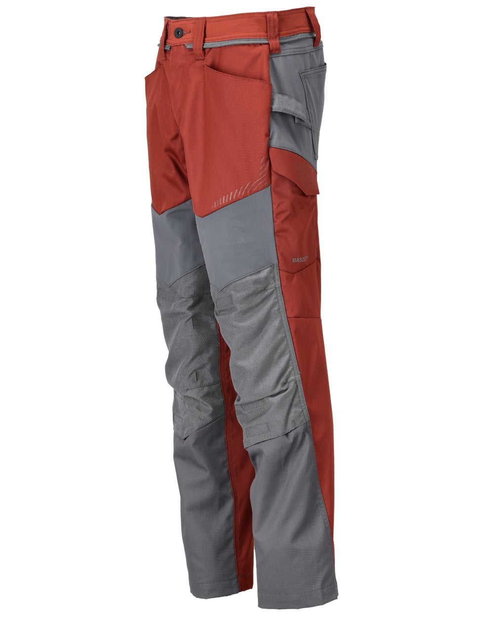 Autumn Red Stone Grey Coloured Mascot Workwear Mens Customized Trousers With Kneepad Pockets on white background 