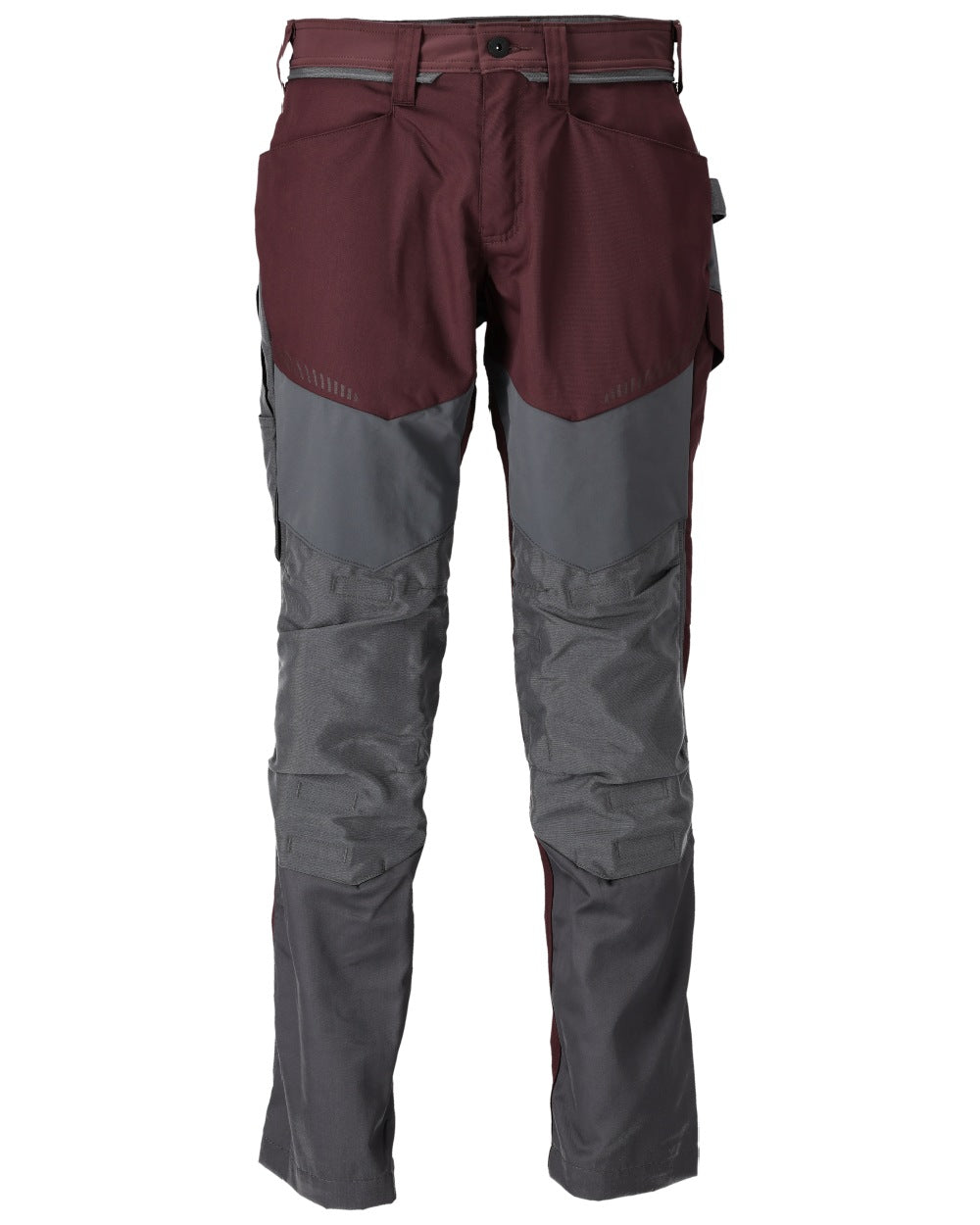 Bordeaux Stone Grey Coloured Mascot Workwear Mens Customized Trousers With Kneepad Pockets on white background 