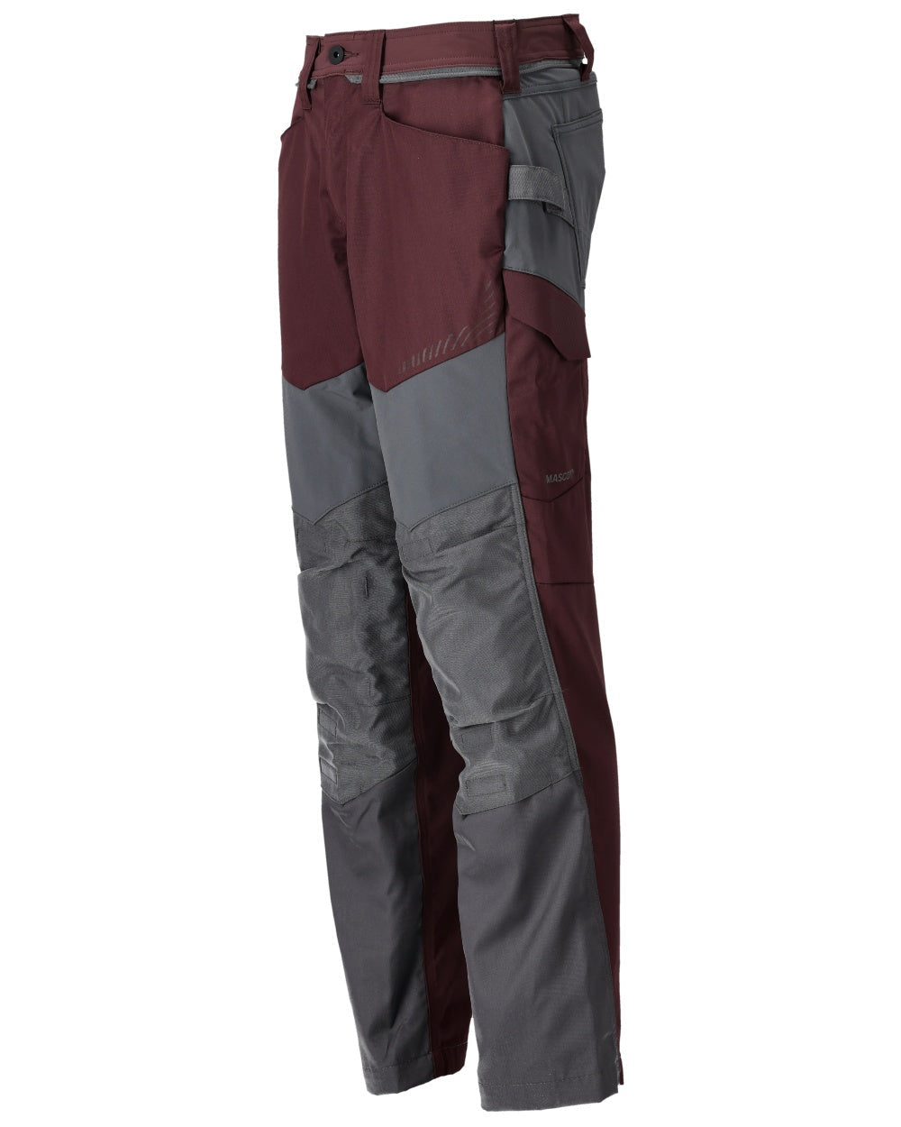 Bordeaux Stone Grey Coloured Mascot Workwear Mens Customized Trousers With Kneepad Pockets on white background 