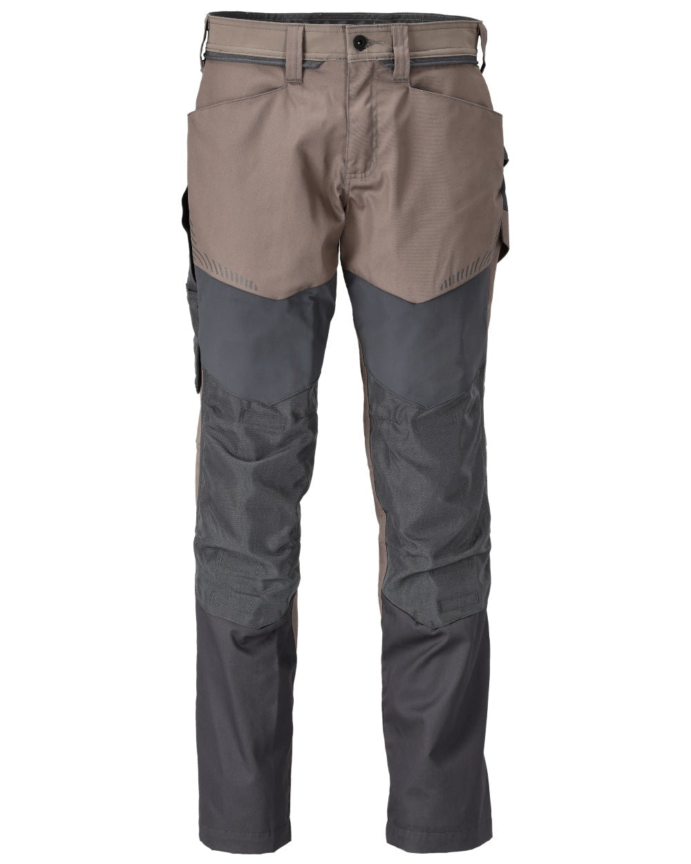 Dark Sand Stone Grey Coloured Mascot Workwear Mens Customized Trousers With Kneepad Pockets on white background 