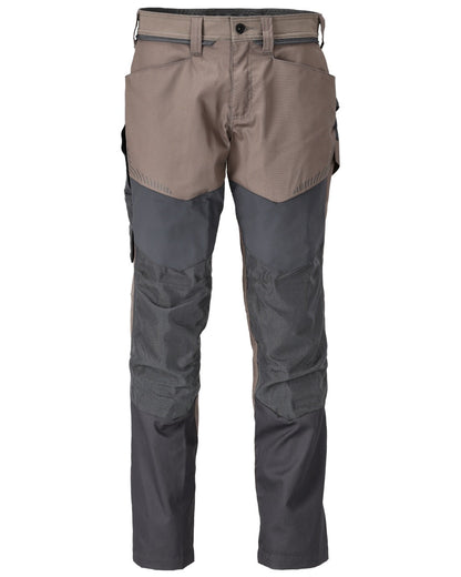 Dark Sand Stone Grey Coloured Mascot Workwear Mens Customized Trousers With Kneepad Pockets on white background 