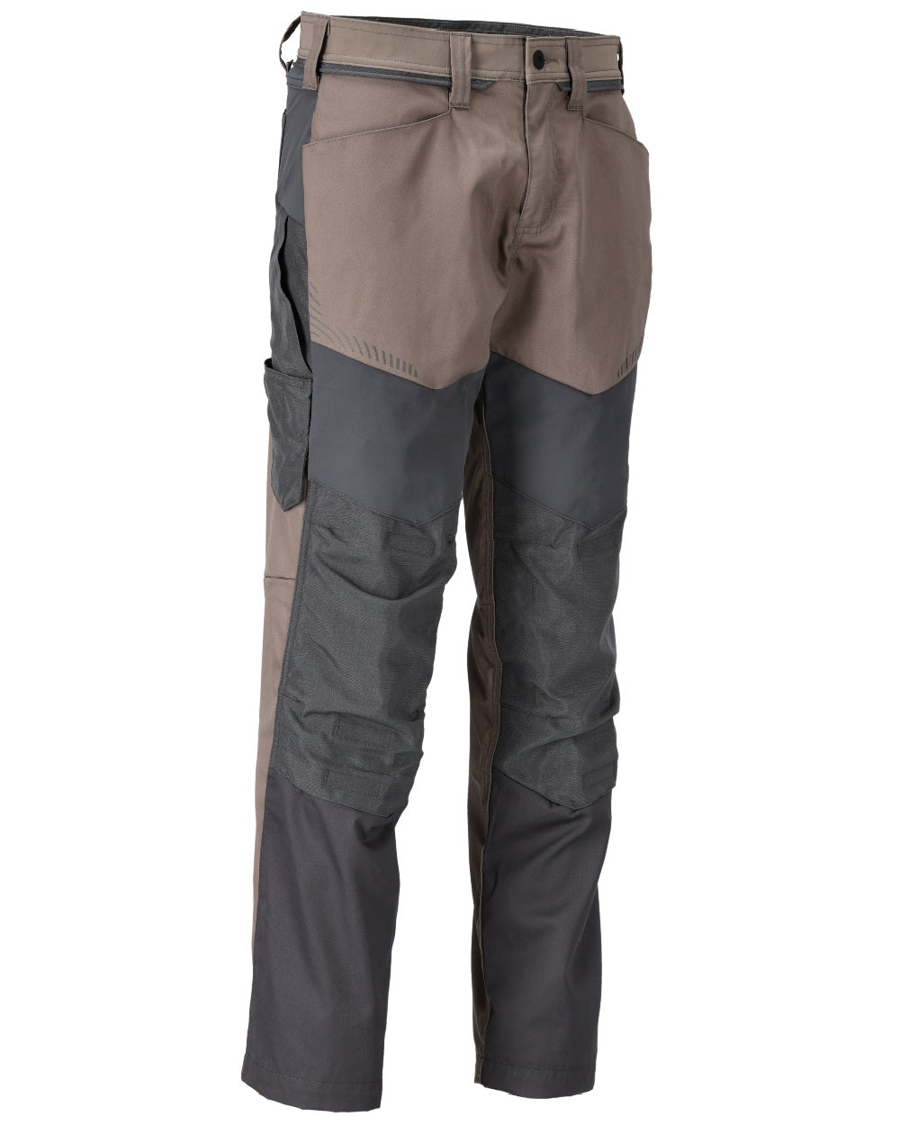 Dark Sand Stone Grey Coloured Mascot Workwear Mens Customized Trousers With Kneepad Pockets on white background 