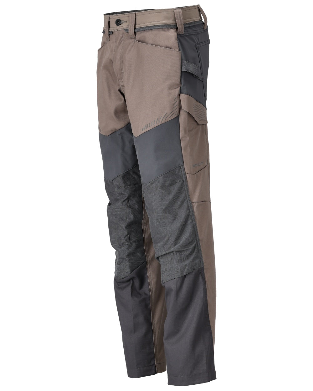 Dark Sand Stone Grey Coloured Mascot Workwear Mens Customized Trousers With Kneepad Pockets on white background 