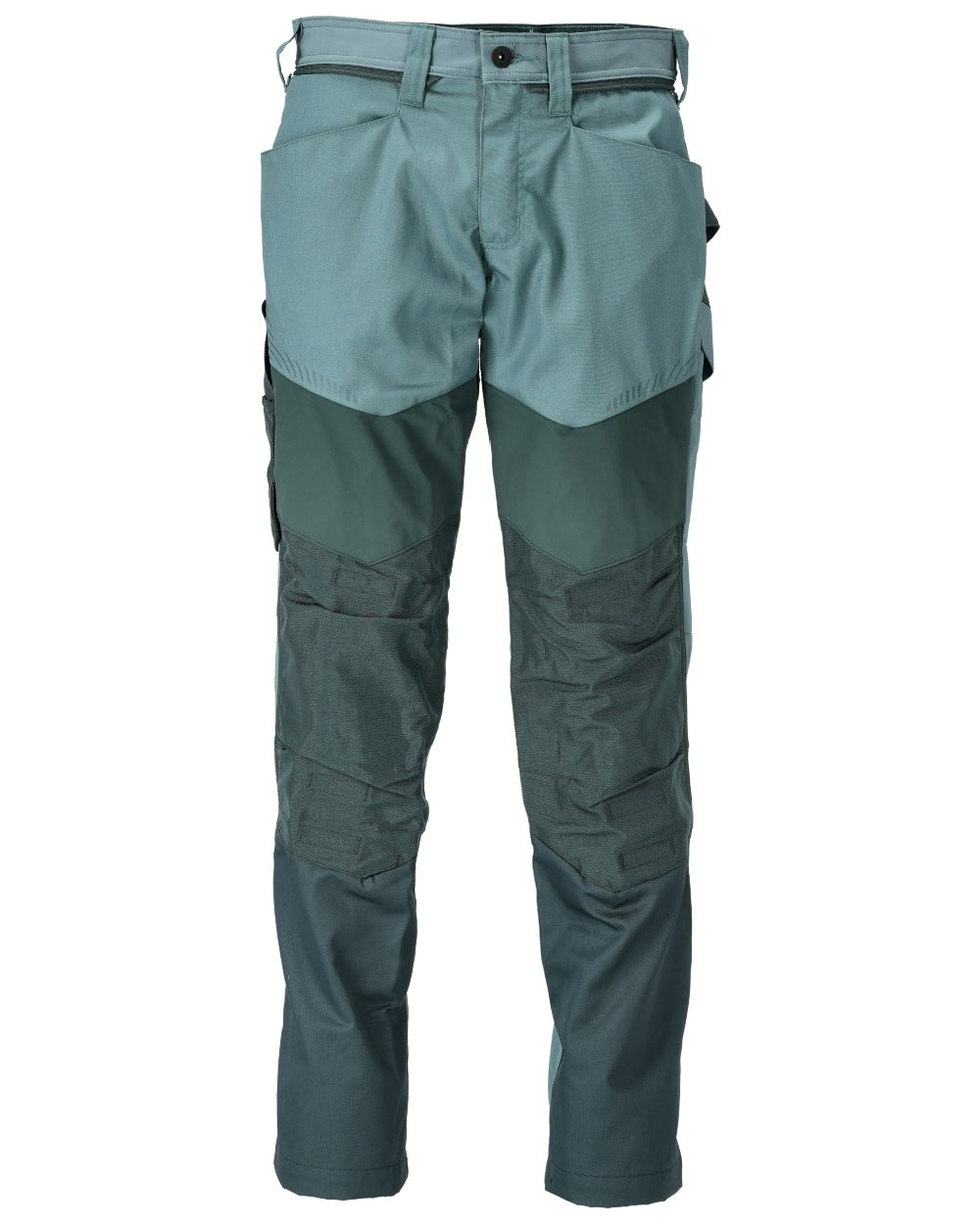 Light Forest Green Coloured Mascot Workwear Mens Customized Trousers With Kneepad Pockets on white background 