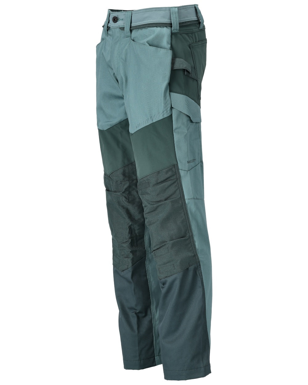 Light Forest Green Coloured Mascot Workwear Mens Customized Trousers With Kneepad Pockets on white background 