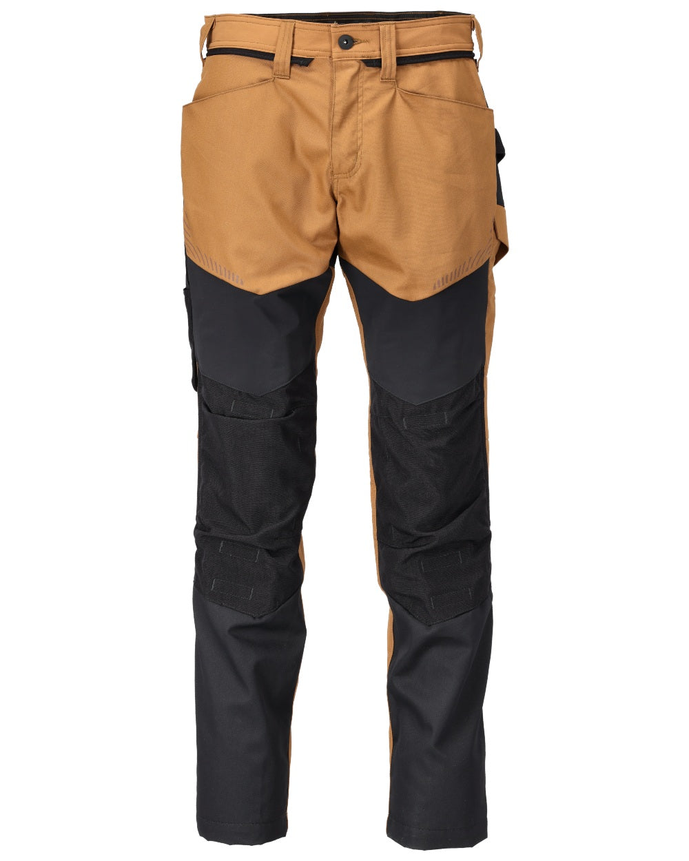 Nut Brown Black Coloured Mascot Workwear Mens Customized Trousers With Kneepad Pockets on white background 