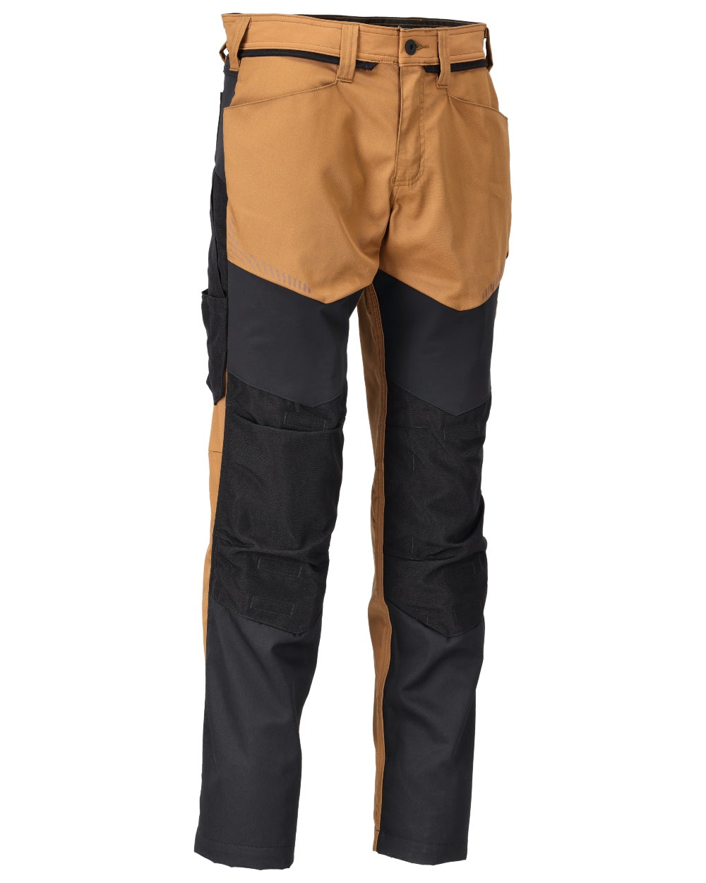 Nut Brown Black Coloured Mascot Workwear Mens Customized Trousers With Kneepad Pockets on white background 
