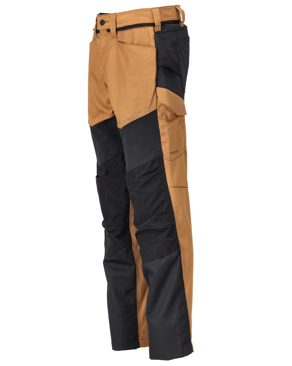 Nut Brown Black Coloured Mascot Workwear Mens Customized Trousers With Kneepad Pockets on white background 