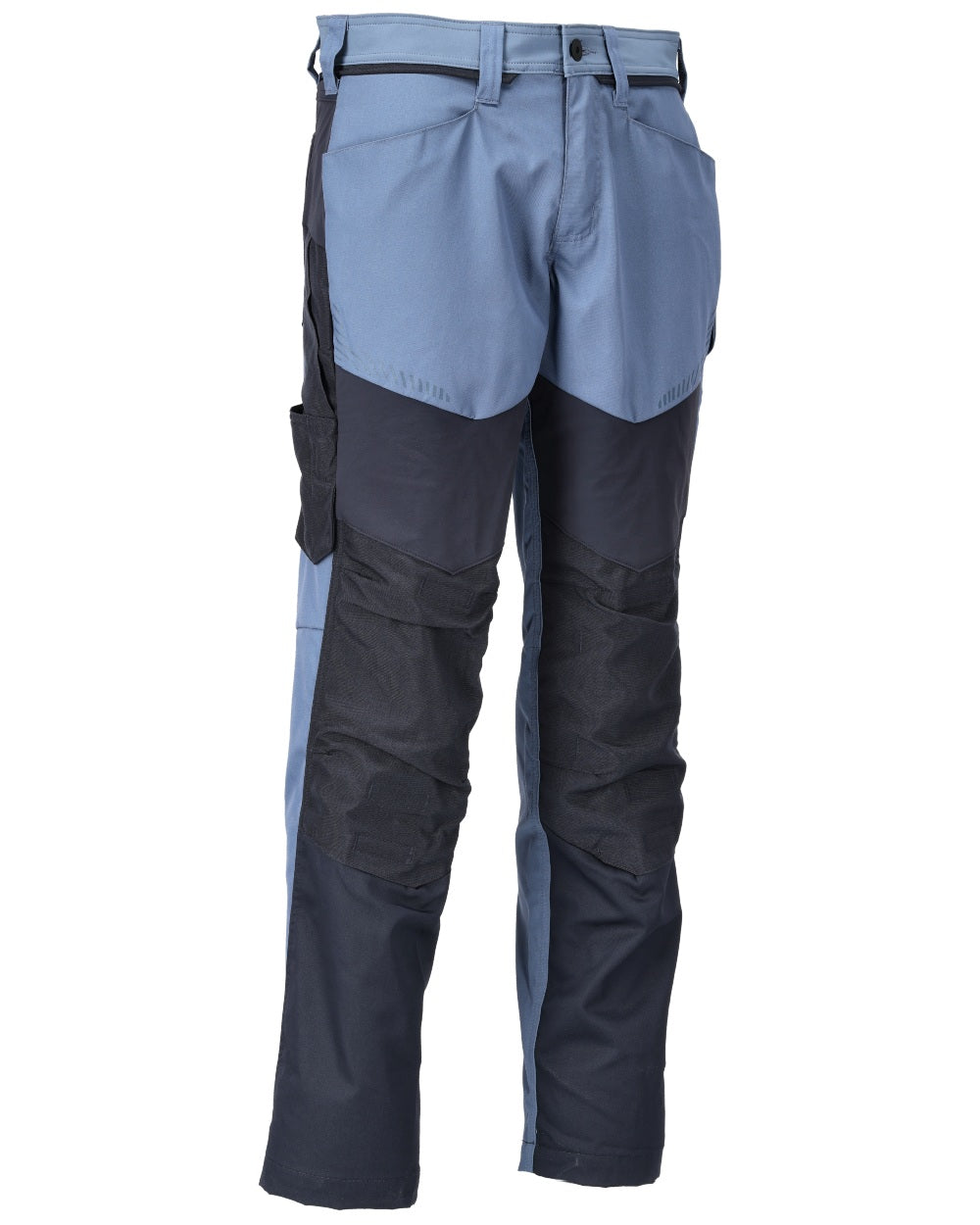 Stone Blue Dark Navy Coloured Mascot Workwear Mens Customized Trousers With Kneepad Pockets on white background 