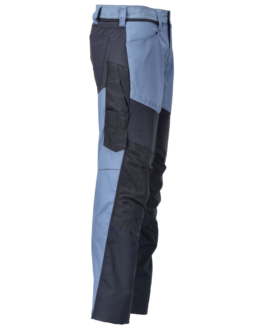 Stone Blue Dark Navy Coloured Mascot Workwear Mens Customized Trousers With Kneepad Pockets on white background 