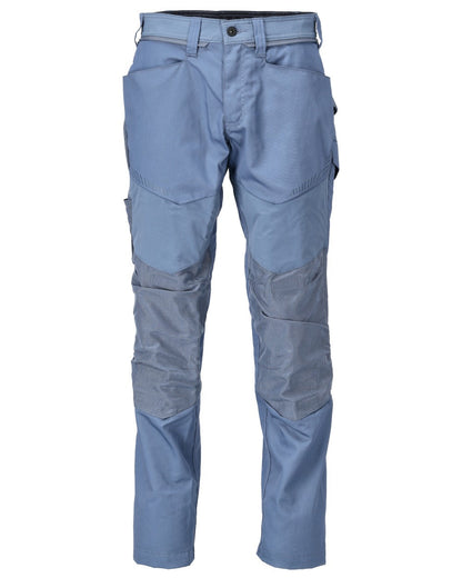 Stone Blue Coloured Mascot Workwear Mens Customized Trousers With Kneepad Pockets on white background 