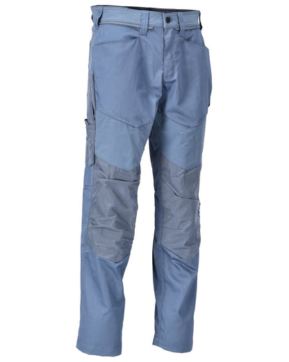 Stone Blue Coloured Mascot Workwear Mens Customized Trousers With Kneepad Pockets on white background 
