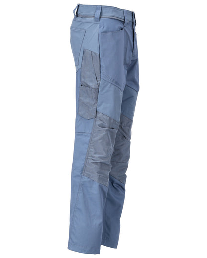 Stone Blue Coloured Mascot Workwear Mens Customized Trousers With Kneepad Pockets on white background 
