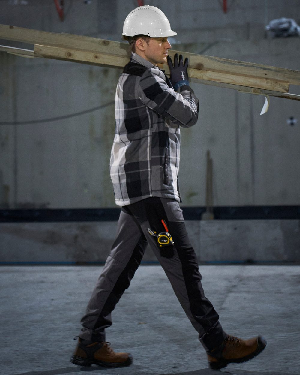 Stone Grey Black Coloured Mascot Workwear Mens Customized Trousers With Kneepad Pockets on construction background 