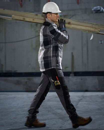 Stone Grey Black Coloured Mascot Workwear Mens Customized Trousers With Kneepad Pockets on construction background 