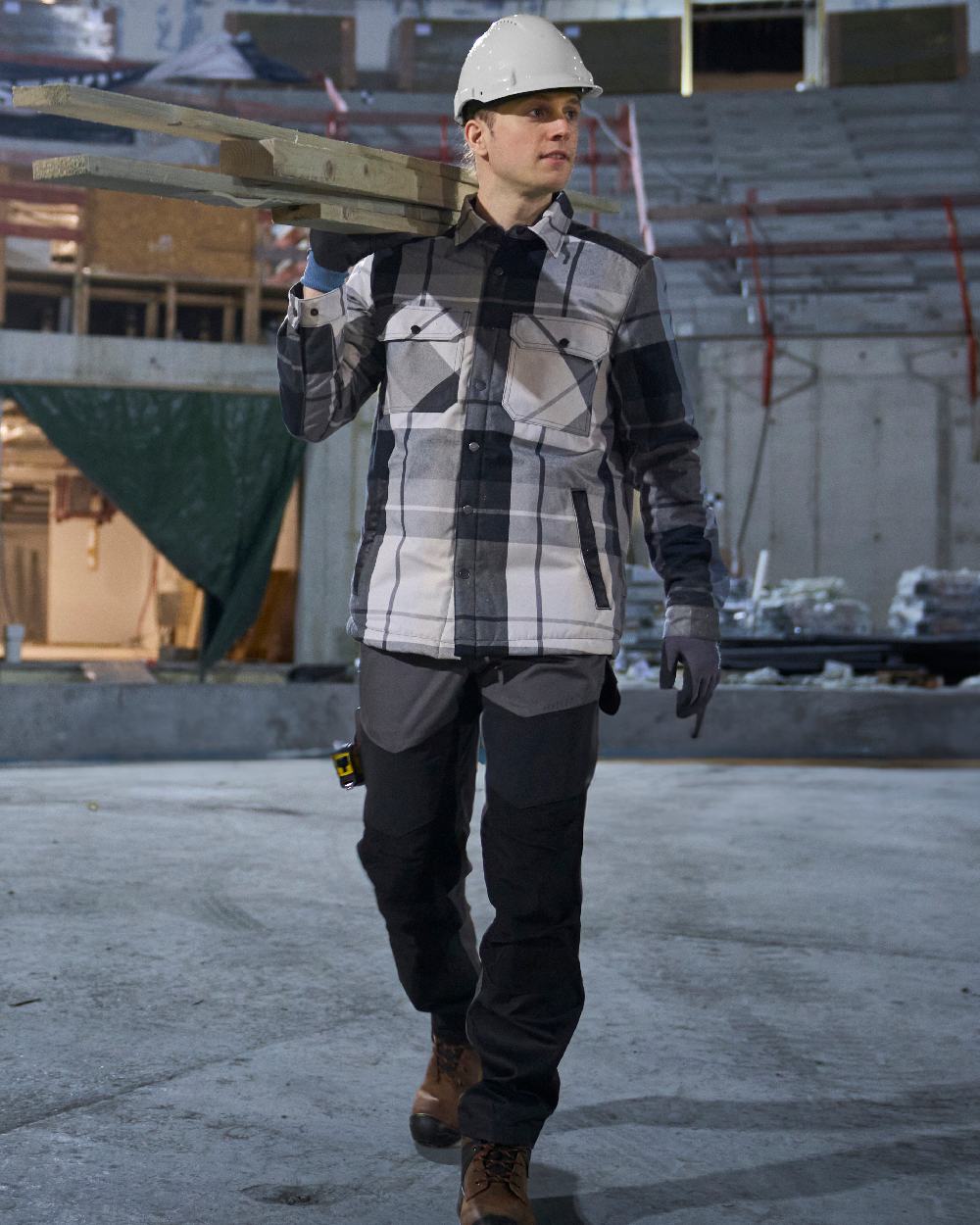 Stone Grey Black Coloured Mascot Workwear Mens Customized Trousers With Kneepad Pockets on construction background 