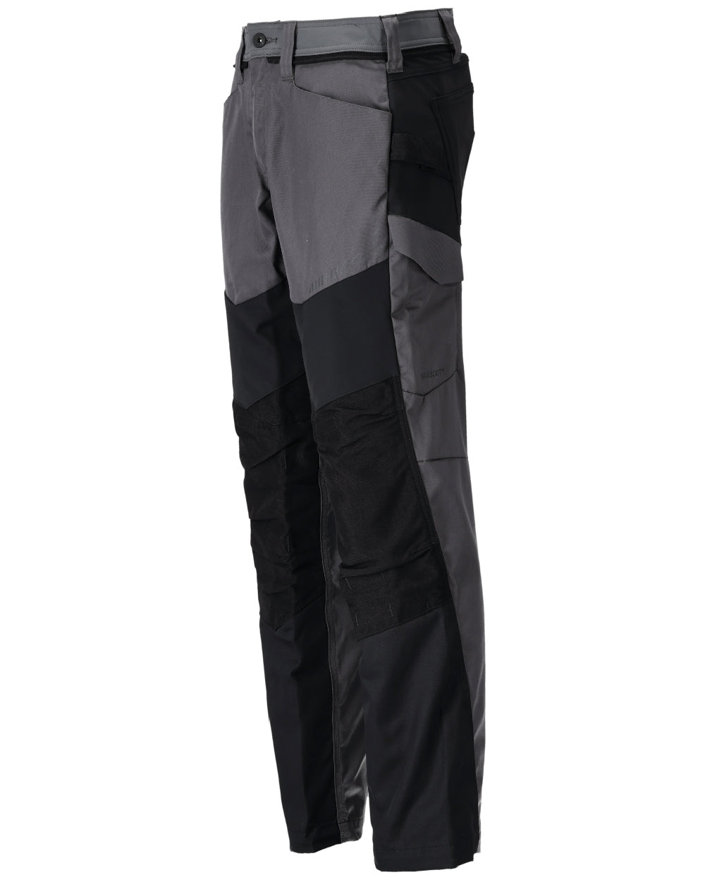 Stone Grey Black Coloured Mascot Workwear Mens Customized Trousers With Kneepad Pockets on white background 