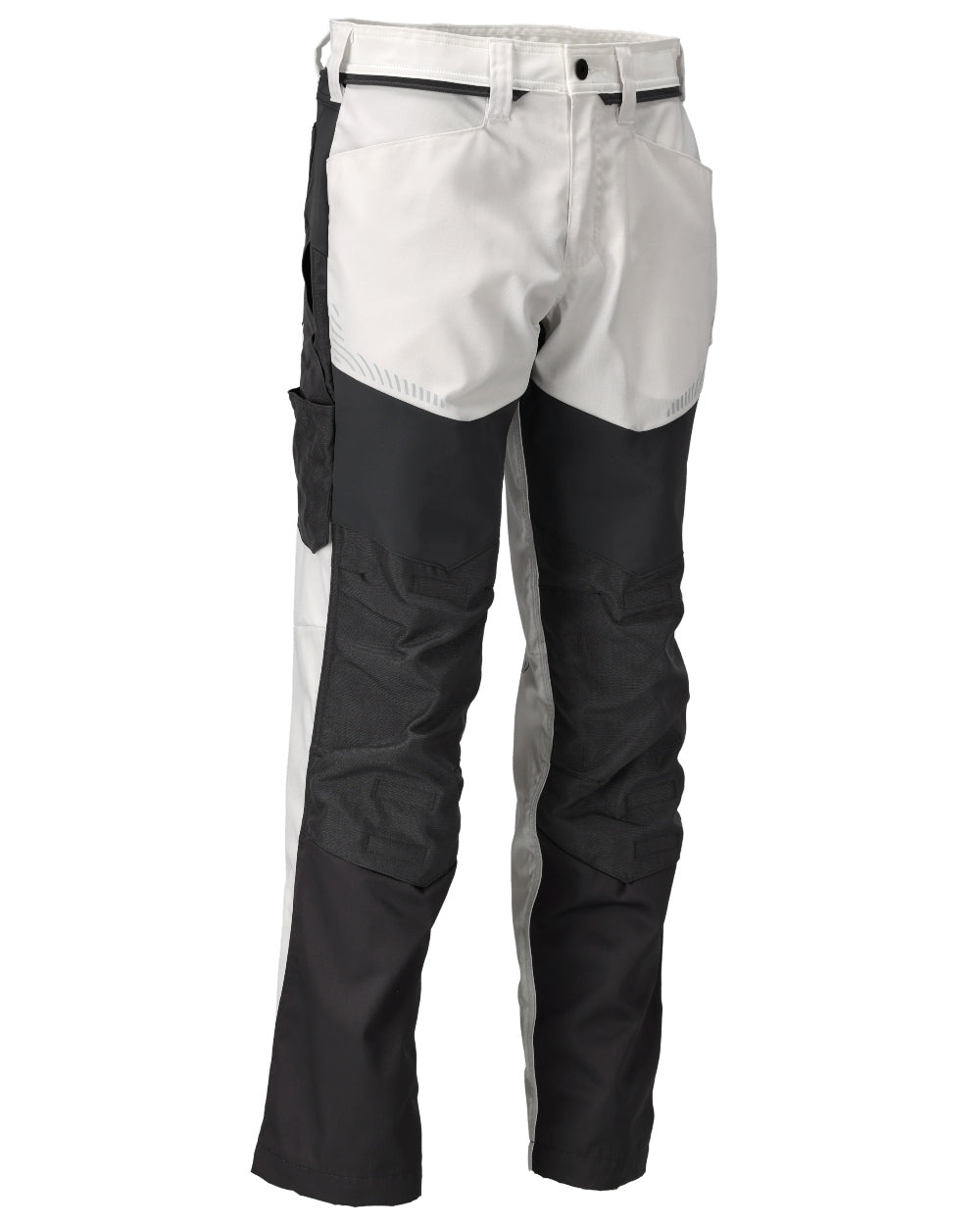 White Stone Grey Coloured Mascot Workwear Mens Customized Trousers With Kneepad Pockets on white background 