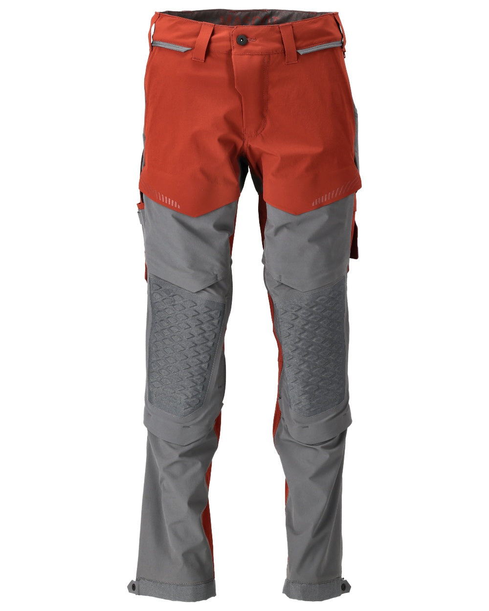 Autumn Red Stone Grey Coloured Mascot Workwear Mens Customized Ultimate Stretch Trousers on white background 