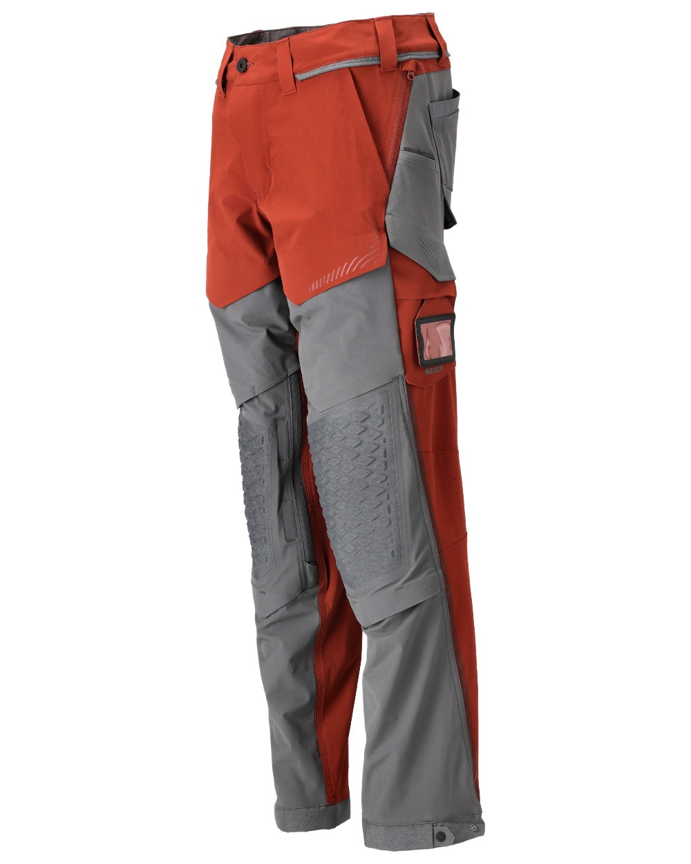 Autumn Red Stone Grey Coloured Mascot Workwear Mens Customized Ultimate Stretch Trousers on white background 
