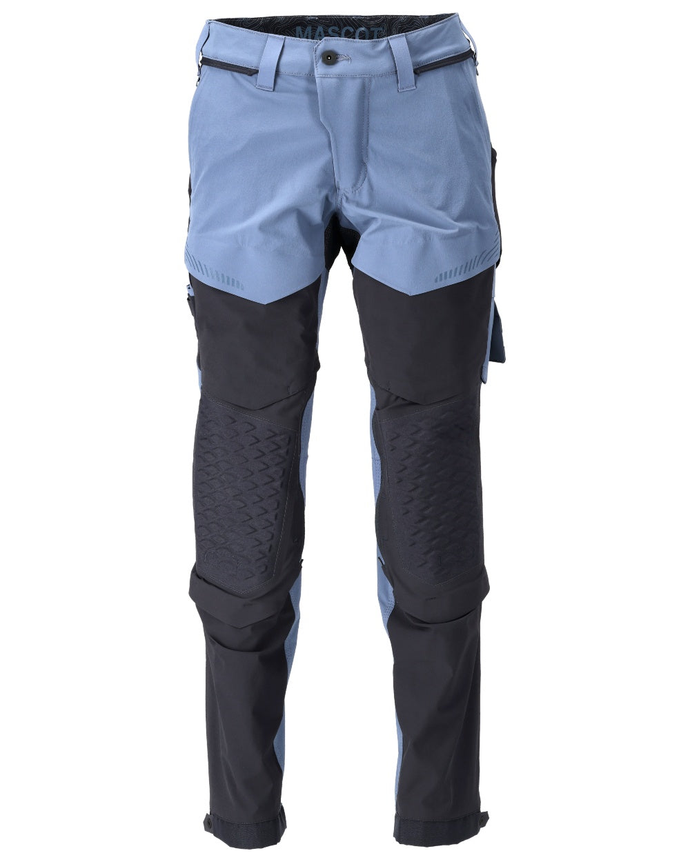 Stone Blue Dark Navy Coloured Mascot Workwear Mens Customized Ultimate Stretch Trousers on white background 