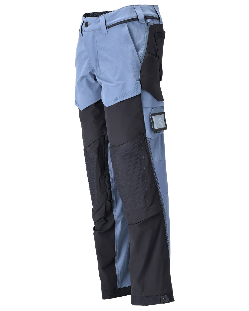 Stone Blue Dark Navy Coloured Mascot Workwear Mens Customized Ultimate Stretch Trousers on white background 