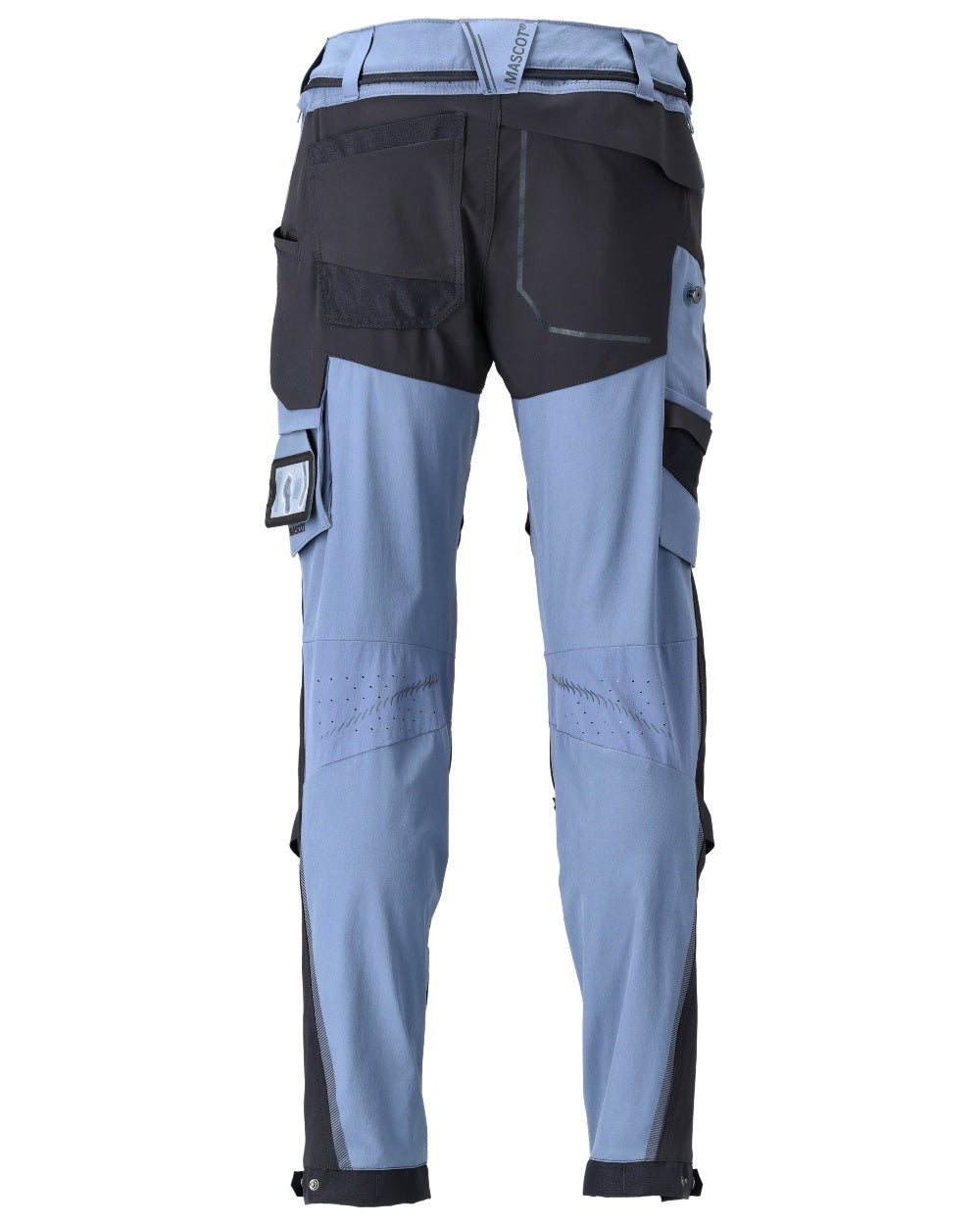 Stone Blue Dark Navy Coloured Mascot Workwear Mens Customized Ultimate Stretch Trousers on white background 